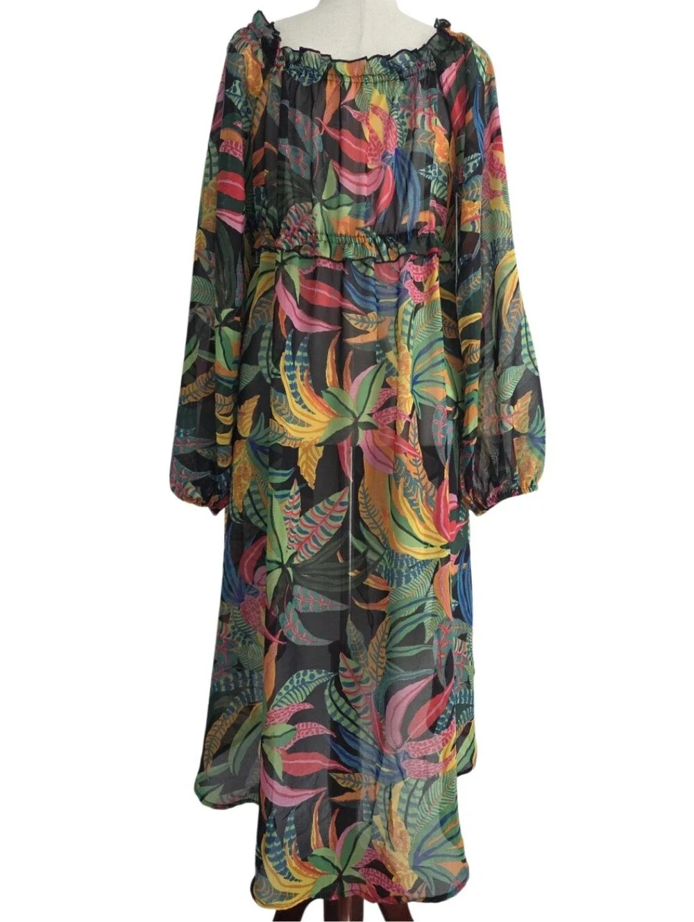 Live 4 Truth Black Multicolor Tropical Leaf Cover-Up - Size 2X